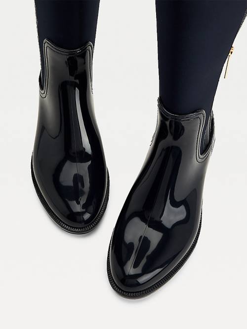 Blue Tommy Hilfiger Signature Contrast Panel Long Rainboots Women's Boots | TH984GJK