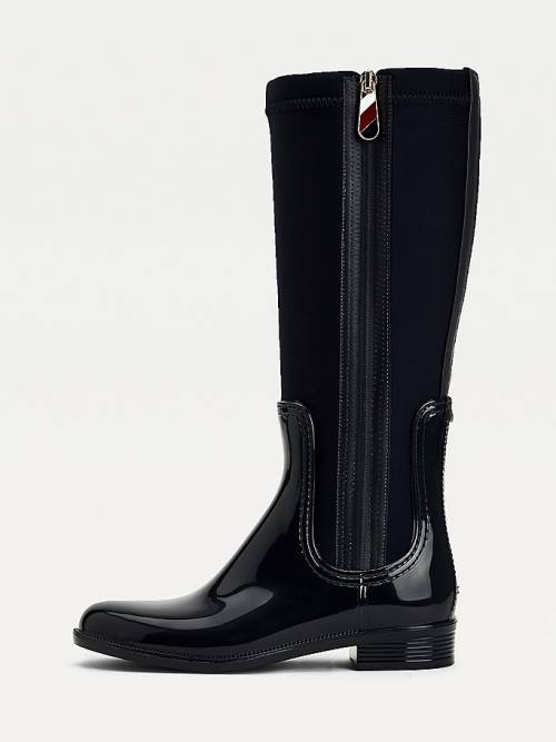 Blue Tommy Hilfiger Signature Contrast Panel Long Rainboots Women's Boots | TH984GJK