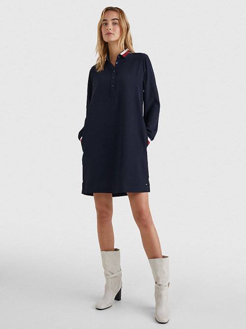 Blue Tommy Hilfiger Signature Detail Crepe Shift Women's Dress | TH829RET