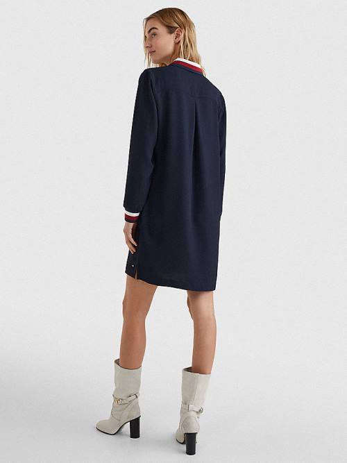 Blue Tommy Hilfiger Signature Detail Crepe Shift Women's Dress | TH829RET