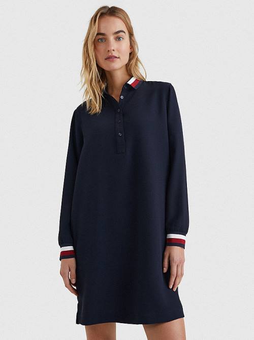 Blue Tommy Hilfiger Signature Detail Crepe Shift Women\'s Dress | TH829RET