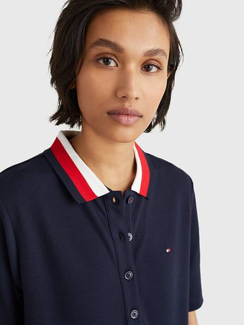 Blue Tommy Hilfiger Signature Detail Half-Sleeve Women's Polo Shirts | TH841NVT