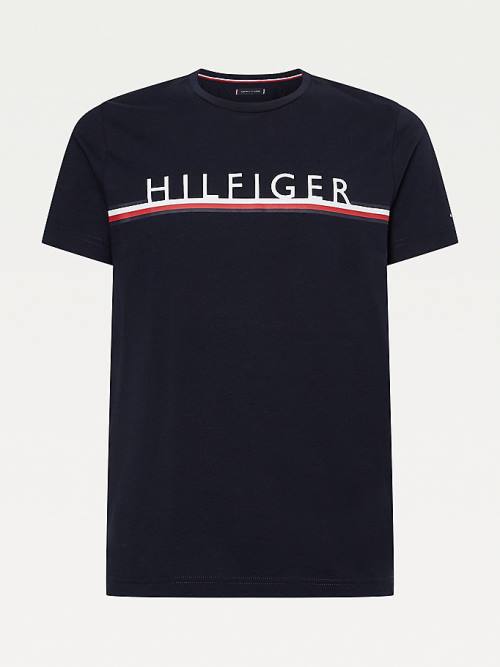 Blue Tommy Hilfiger Signature Detail Organic Cotton Men's T Shirts | TH654GRS