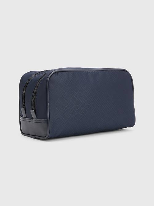 Blue Tommy Hilfiger Signature Double Washbag Men's Bags | TH240ZJC