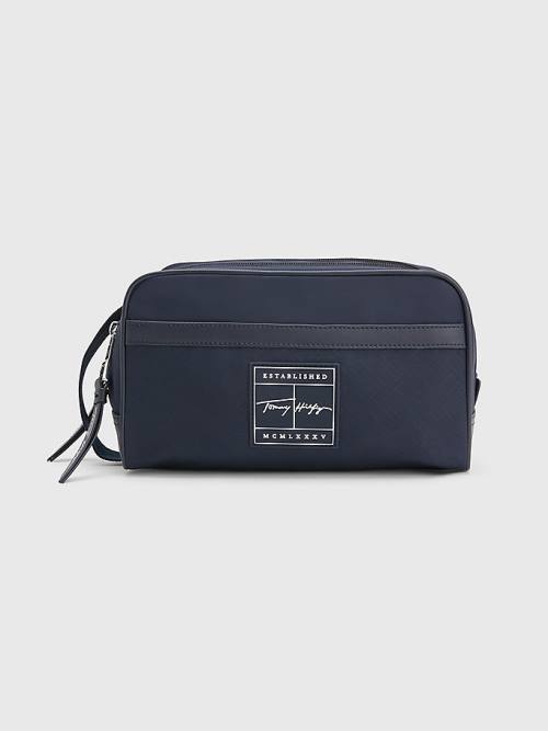 Blue Tommy Hilfiger Signature Double Washbag Men\'s Bags | TH240ZJC