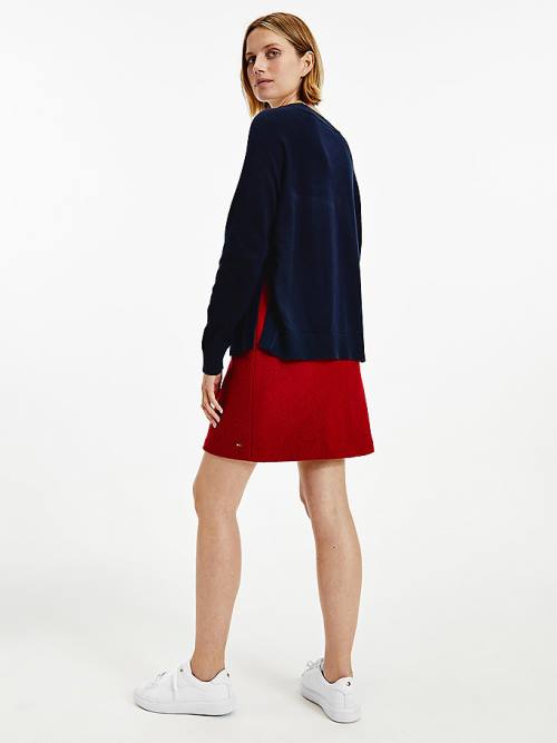 Blue Tommy Hilfiger Signature Embroidery Organic Cotton Jumper Women's Sweaters | TH724RYO