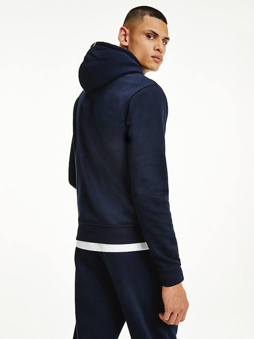 Blue Tommy Hilfiger Signature Flex Fleece Logo Men's Hoodie | TH013YZS