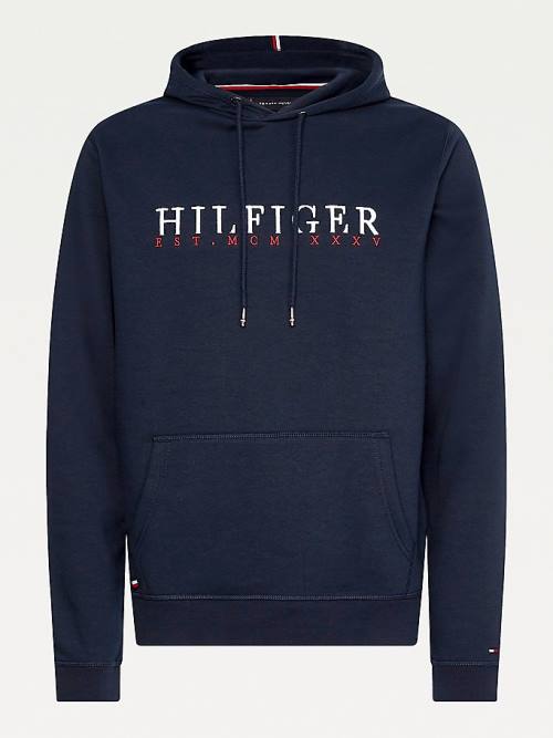 Blue Tommy Hilfiger Signature Flex Fleece Logo Men's Hoodie | TH013YZS