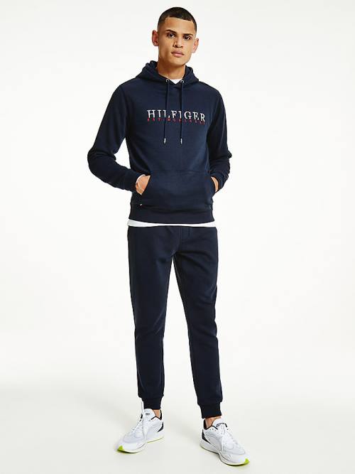 Blue Tommy Hilfiger Signature Flex Fleece Logo Men\'s Hoodie | TH013YZS