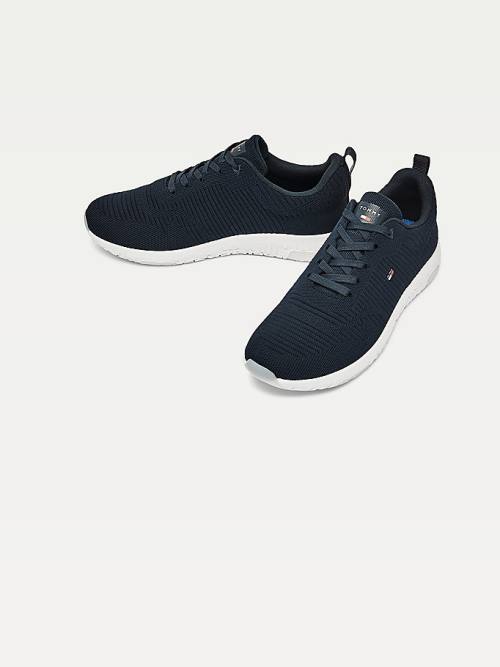 Blue Tommy Hilfiger Signature Knitted Men's Sneakers | TH376OTK