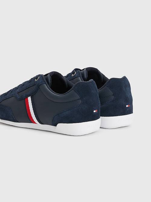 Blue Tommy Hilfiger Signature Leather Mix Cupsole Men's Sneakers | TH367FJG