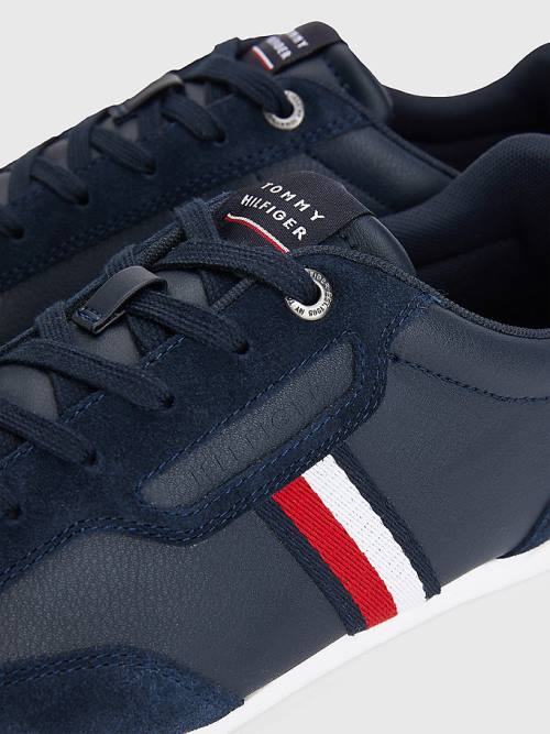 Blue Tommy Hilfiger Signature Leather Mix Cupsole Men's Sneakers | TH367FJG