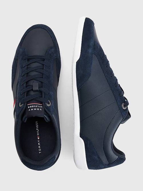 Blue Tommy Hilfiger Signature Leather Mix Cupsole Men's Sneakers | TH367FJG