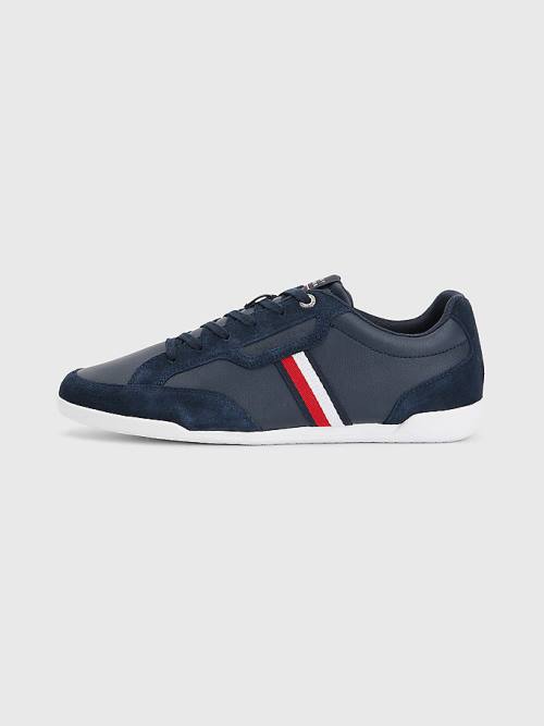 Blue Tommy Hilfiger Signature Leather Mix Cupsole Men's Sneakers | TH367FJG