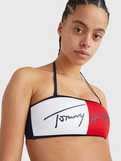 Blue Tommy Hilfiger Signature Logo Bandeau Bikini Top Women's Swimwear | TH263TJH