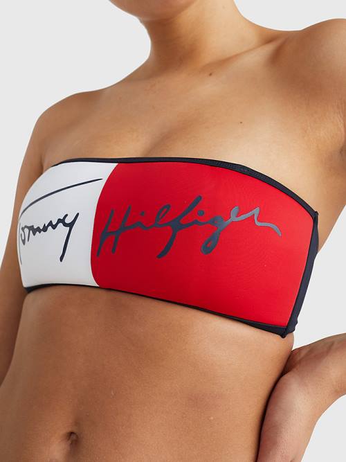 Blue Tommy Hilfiger Signature Logo Bandeau Bikini Top Women's Swimwear | TH263TJH