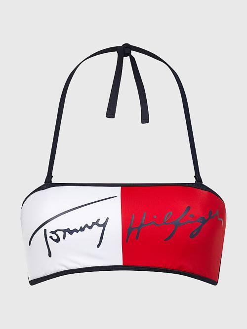 Blue Tommy Hilfiger Signature Logo Bandeau Bikini Top Women's Swimwear | TH263TJH