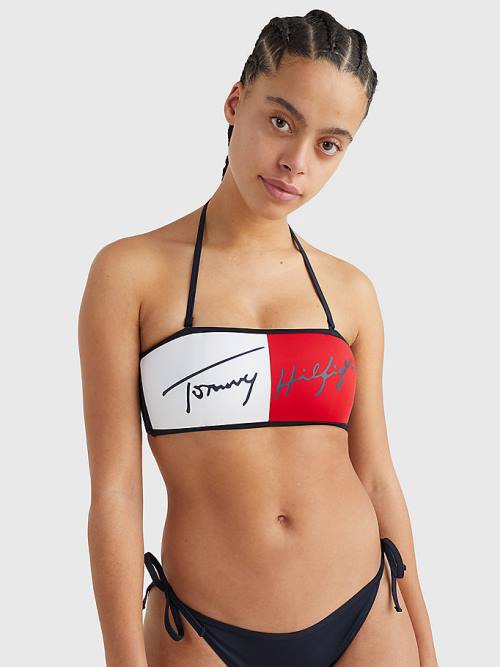 Blue Tommy Hilfiger Signature Logo Bandeau Bikini Top Women\'s Swimwear | TH263TJH