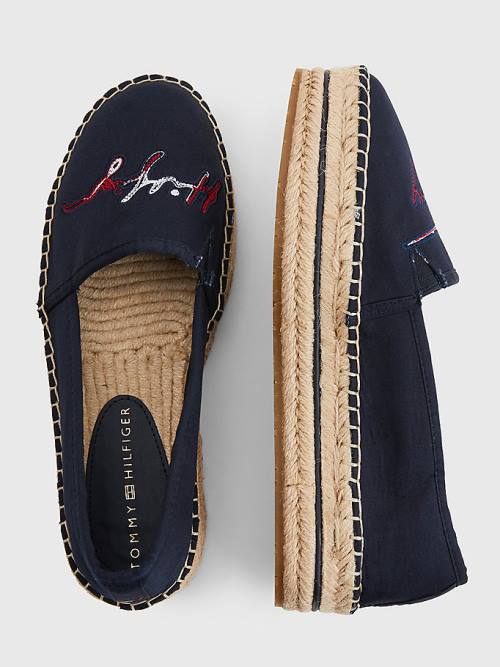 Blue Tommy Hilfiger Signature Logo Espadrilles Women's Loafers | TH420OSA