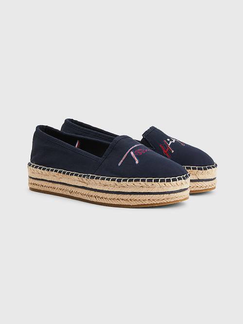 Blue Tommy Hilfiger Signature Logo Espadrilles Women\'s Loafers | TH420OSA