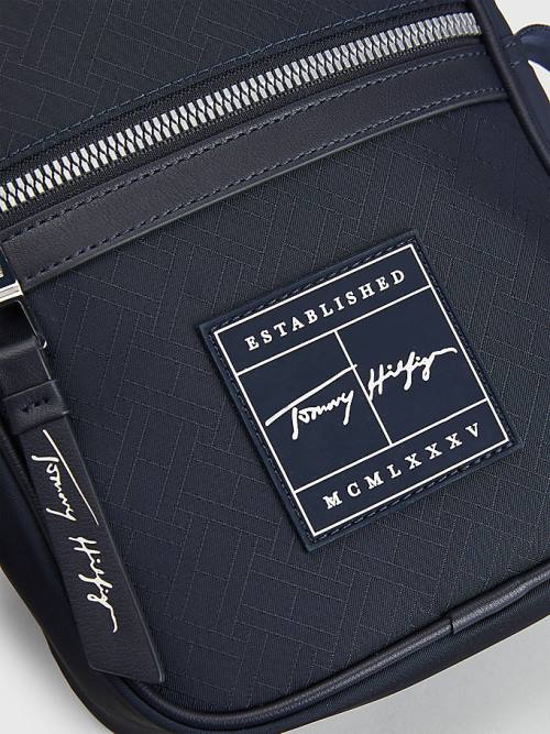 Blue Tommy Hilfiger Signature Logo Small Reporter Men's Bags | TH516QFN