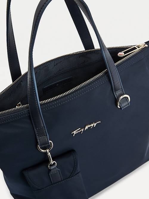 Blue Tommy Hilfiger Signature Logo Tote Women's Bags | TH368OTA