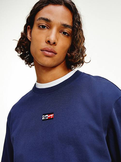 Blue Tommy Hilfiger Signature Long Sleeve Men's T Shirts | TH405YET