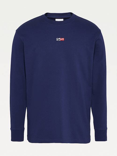 Blue Tommy Hilfiger Signature Long Sleeve Men's T Shirts | TH405YET