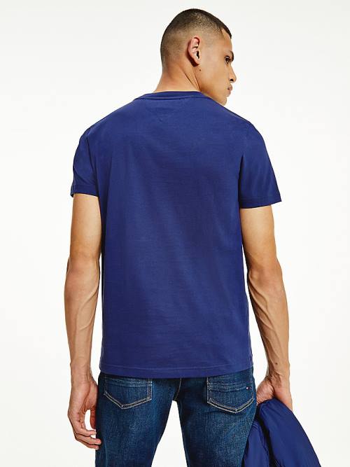 Blue Tommy Hilfiger Signature Organic Cotton Graphic Logo Men's T Shirts | TH875OMJ