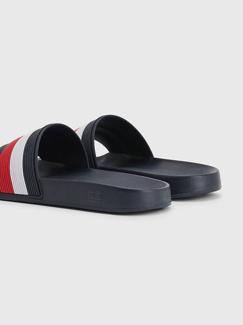 Blue Tommy Hilfiger Signature Pool Slides Men's Sandals | TH406LGK