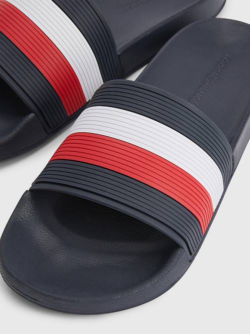 Blue Tommy Hilfiger Signature Pool Slides Men's Sandals | TH406LGK