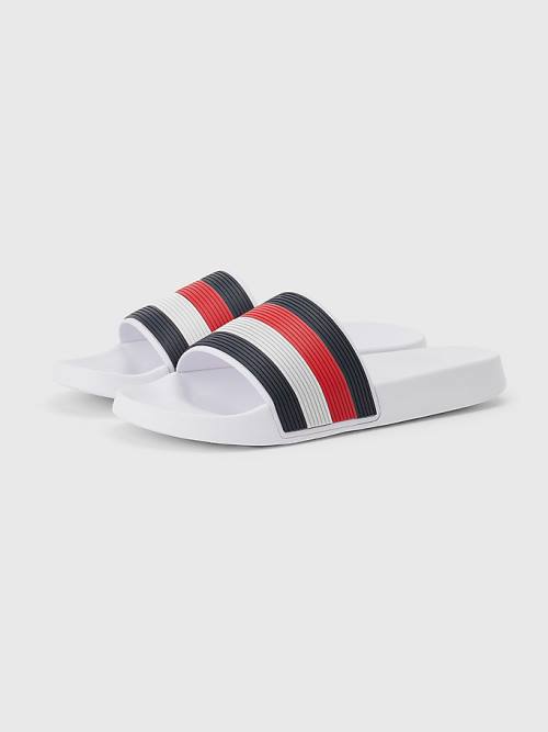 Blue Tommy Hilfiger Signature Pool Slides Men's Sandals | TH406LGK