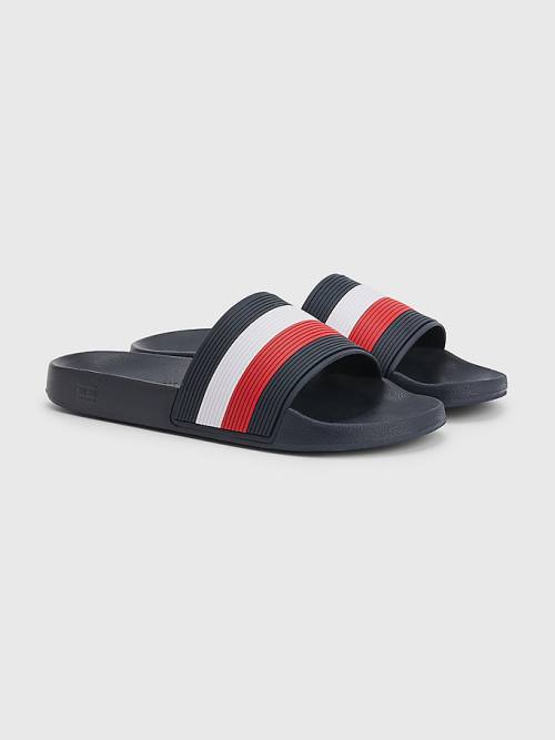 Blue Tommy Hilfiger Signature Pool Slides Men\'s Sandals | TH406LGK