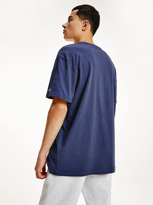 Blue Tommy Hilfiger Signature Recycled Cotton Men's T Shirts | TH014GYR