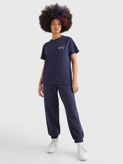 Blue Tommy Hilfiger Signature Relaxed Fit Women's T Shirts | TH761TQH