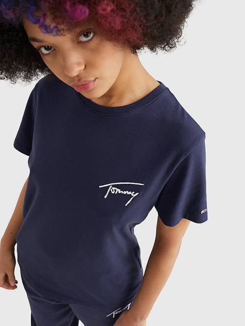 Blue Tommy Hilfiger Signature Relaxed Fit Women's T Shirts | TH761TQH