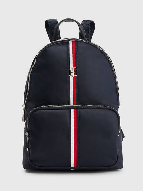 Blue Tommy Hilfiger Signature Tape Backpack Women\'s Bags | TH574LUJ