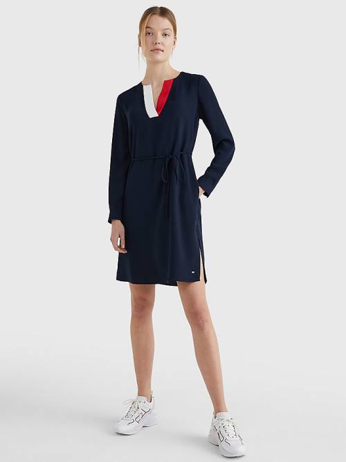 Blue Tommy Hilfiger Signature Tape Crepe Shift Women's Dress | TH540HZO