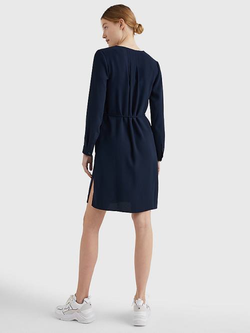 Blue Tommy Hilfiger Signature Tape Crepe Shift Women's Dress | TH540HZO