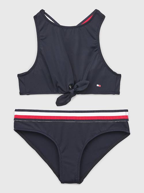 Blue Tommy Hilfiger Signature Tape Crop Top Bikini Set Girls\' Swimwear | TH472DNV