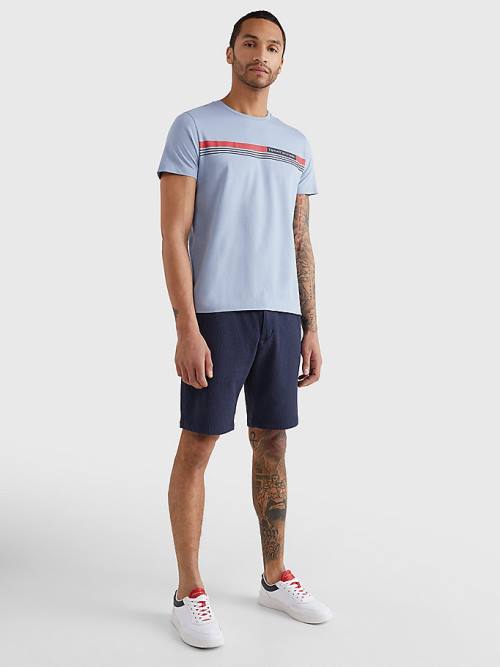 Blue Tommy Hilfiger Signature Tape Men's T Shirts | TH329FJV