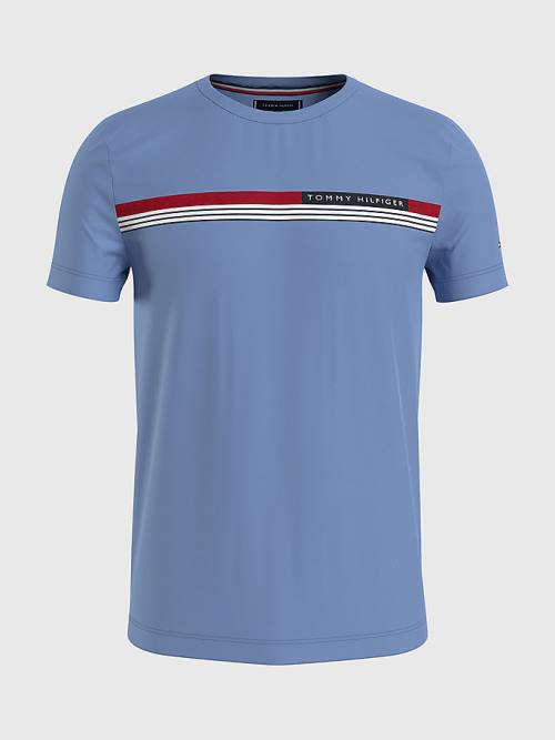 Blue Tommy Hilfiger Signature Tape Men's T Shirts | TH329FJV