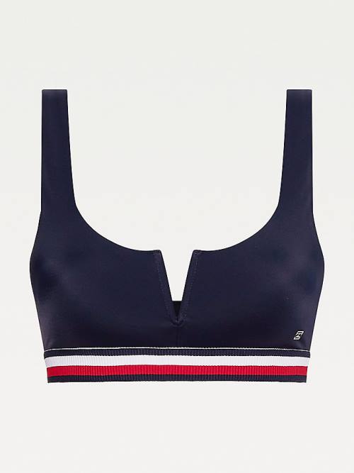 Blue Tommy Hilfiger Signature Tape Underband V-Cut Bikini Bralette Women's Swimwear | TH973IFV