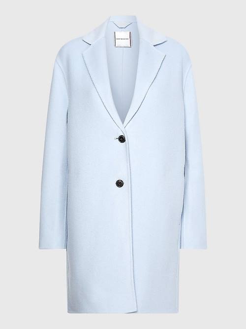 Blue Tommy Hilfiger Signature Undercollar Wool Blend Women's Coats | TH968DIS