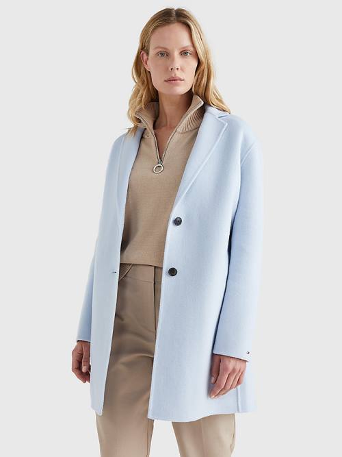 Blue Tommy Hilfiger Signature Undercollar Wool Blend Women\'s Coats | TH968DIS