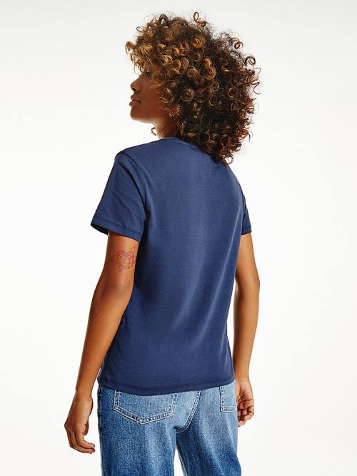 Blue Tommy Hilfiger Single Jersey Slim Fit Women's T Shirts | TH580VBJ