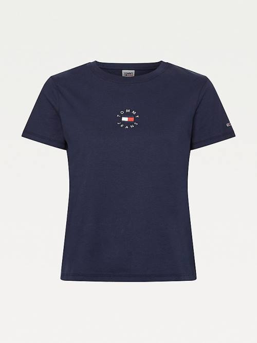 Blue Tommy Hilfiger Single Jersey Slim Fit Women's T Shirts | TH580VBJ