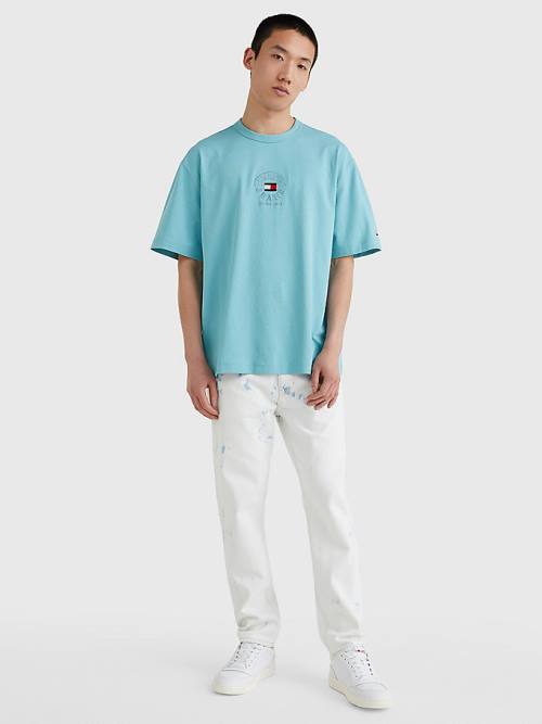 Blue Tommy Hilfiger Skate Fit Logo Men's T Shirts | TH687LON