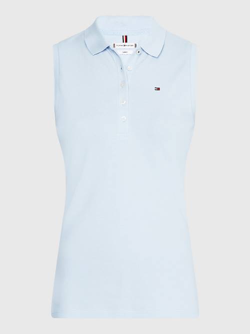 Blue Tommy Hilfiger Sleeveless Stretch Cotton Slim Fit Women's Polo Shirts | TH048ROS