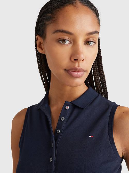 Blue Tommy Hilfiger Sleeveless Stretch Cotton Slim Fit Women's Polo Shirts | TH498CFZ